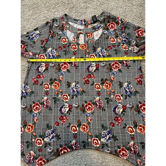 Robert Louis Womens Floral Plaid Tunic Top Size XL Cut Outs Boho Houndstooth - Picture 3 of 7